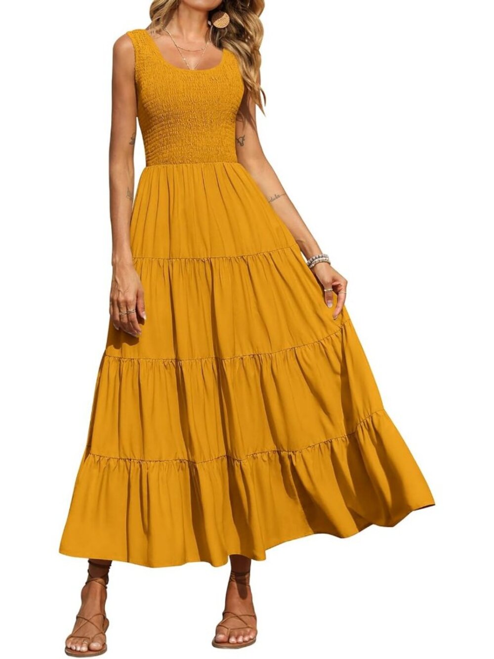Casual Maxi Sundress with Pockets, Smocked Tank, Plain Summer Dress for Women